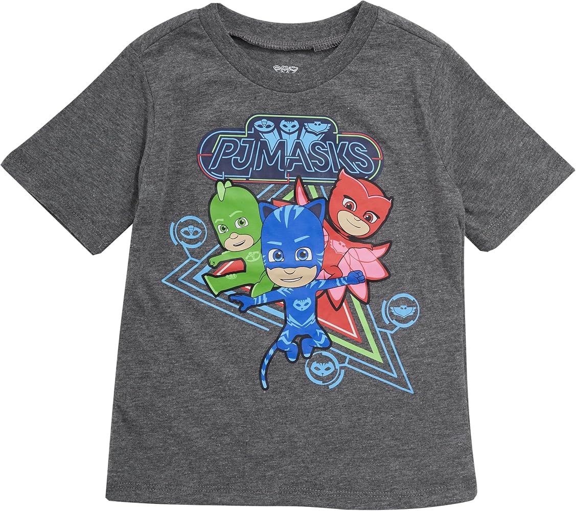 PJ Masks Toddler Boys Short Sleeve All Over Print T-Shirt with Pocket (Dark Grey, 2T)