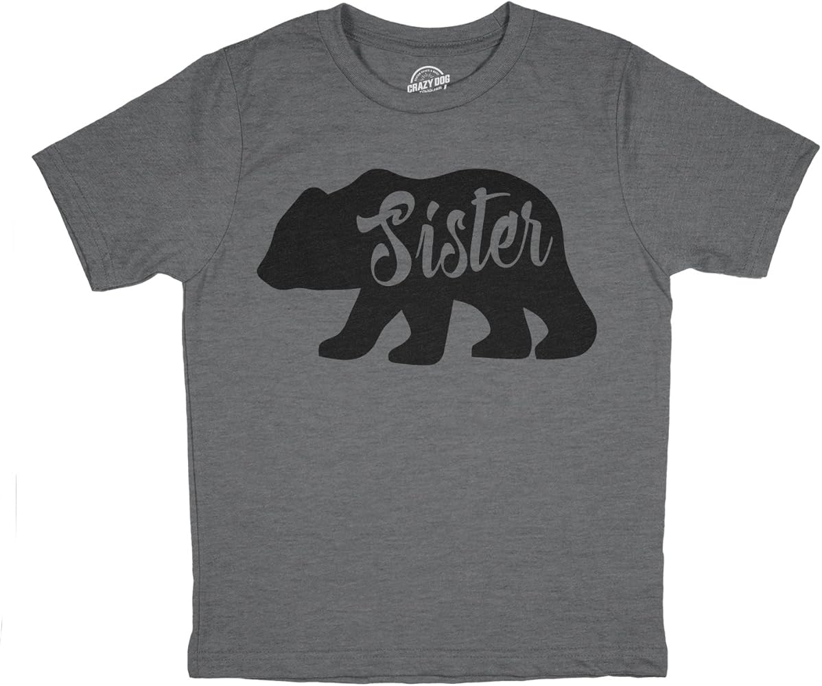 Youth Sister Bear T Shirt Cute Funny Cool Camping Family Tee for Little Sister