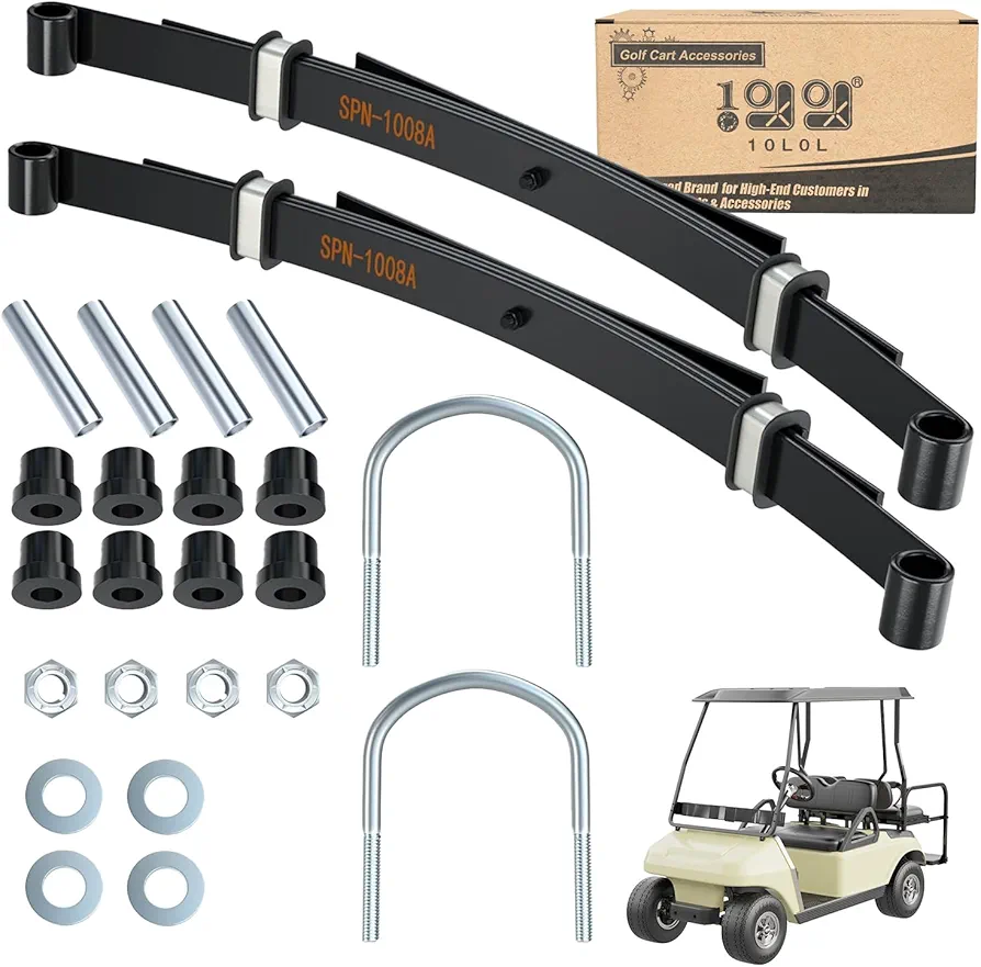 10L0L Heavy Duty Rear Spring Kit for Club Car DS 1981-up Golf Cart, 4 Leafs Spring with Bushings Spacers & U Bolts, OEM# 102006501 1014675 1011149