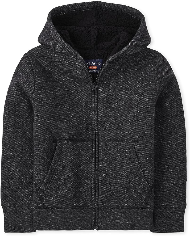 The Children's Place Boys' Long Sleeve, Sherpa Lined, Zip-Front Hoodie Sweatshirt