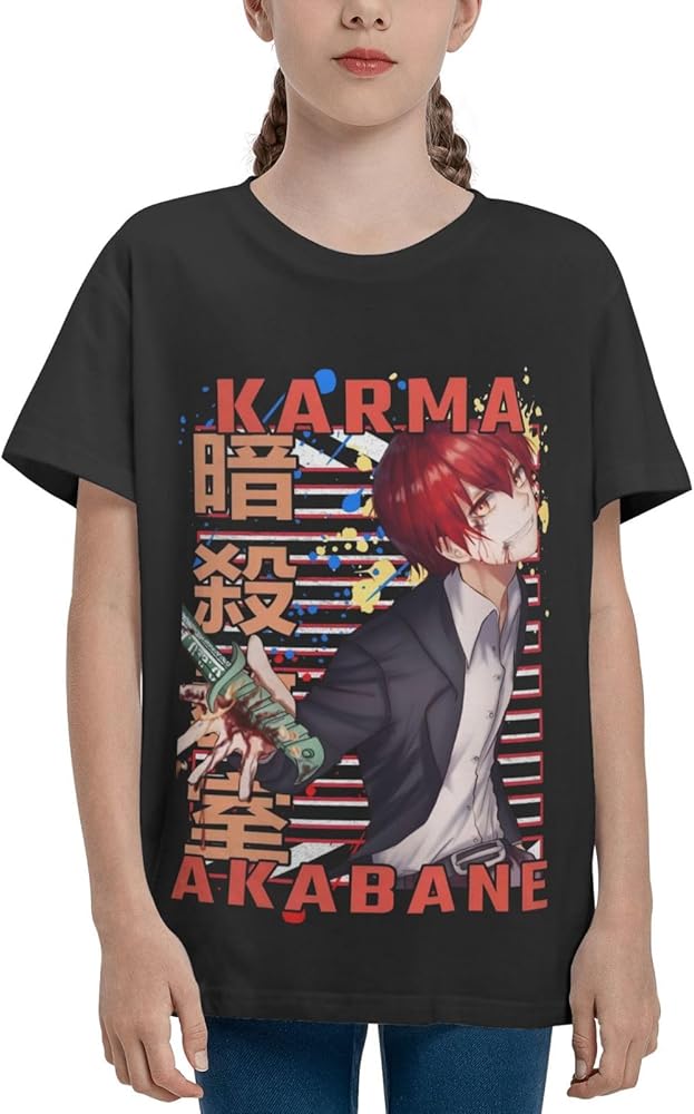 Anime Assassination Classroom Karma Akabane Shirt Boys Girls Round Neck Short Sleeve Cotton Tees