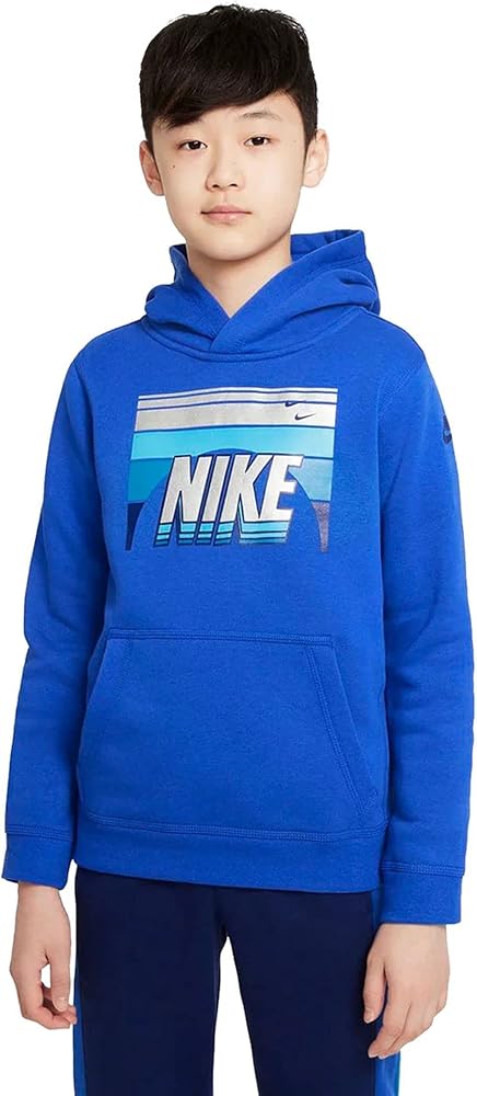 Nike Boy's NSW Club Graphics Pullover Hoodie (Little Kids/Big Kids) Game Royal SM (8 Big Kid)