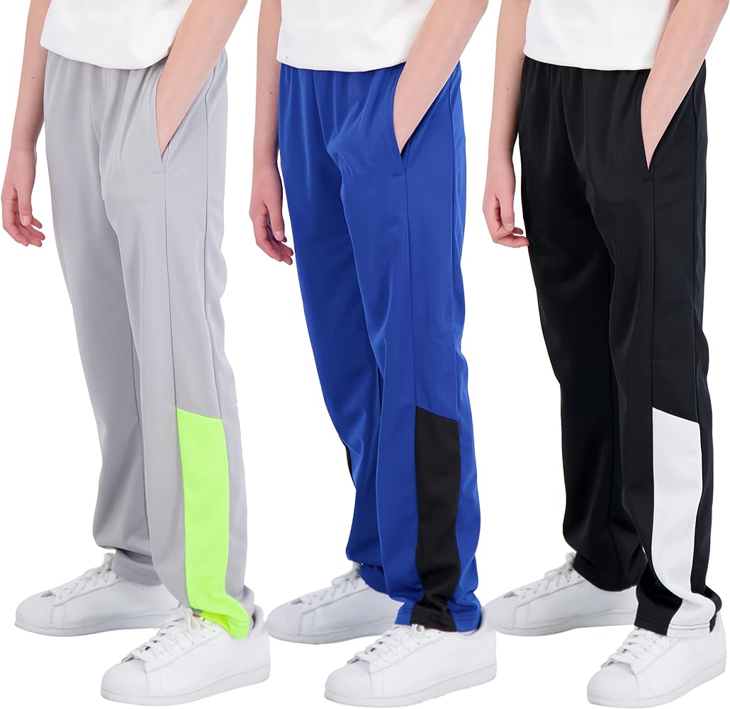 Real Essentials 3 Pack: Boys' Tricot Open Bottom Fleece-Lined Sweatpants with Pockets