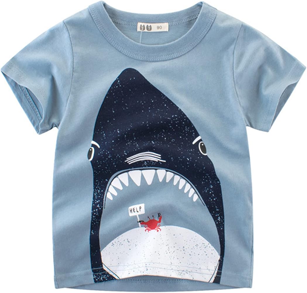 Boys Blank Tops Short Years T Sharks Shirts for 17 Tee Tops Sleeve Baby Toddler Crewneck Cartoon Boys Tops