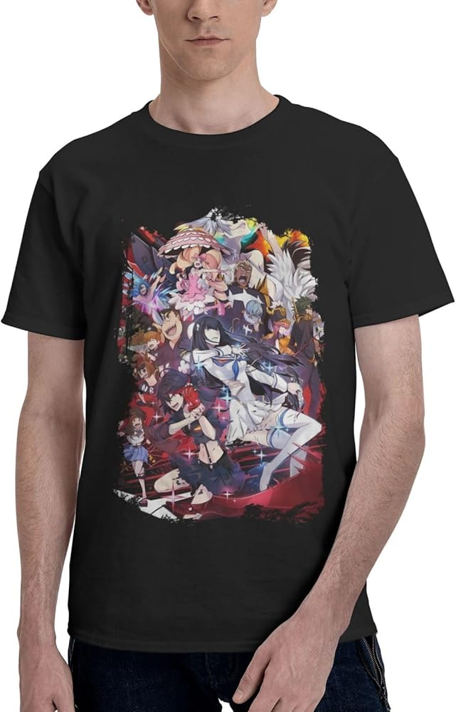 Anime T Shirts Kill La Kill Man's Summer Cotton Tee Crew Neck Short Sleeve Tops Black