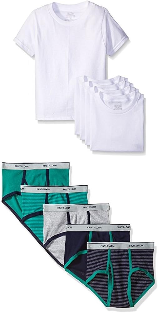 Fruit of the Loom Boys' 10-Piece White Crew Tee and Brief set