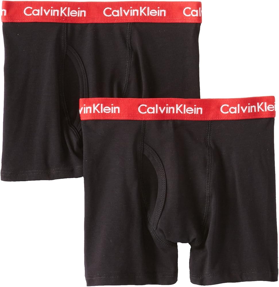 Calvin Klein Big Boys' Assorted 2 Pack Boxer Briefs, Black, Medium/8-10