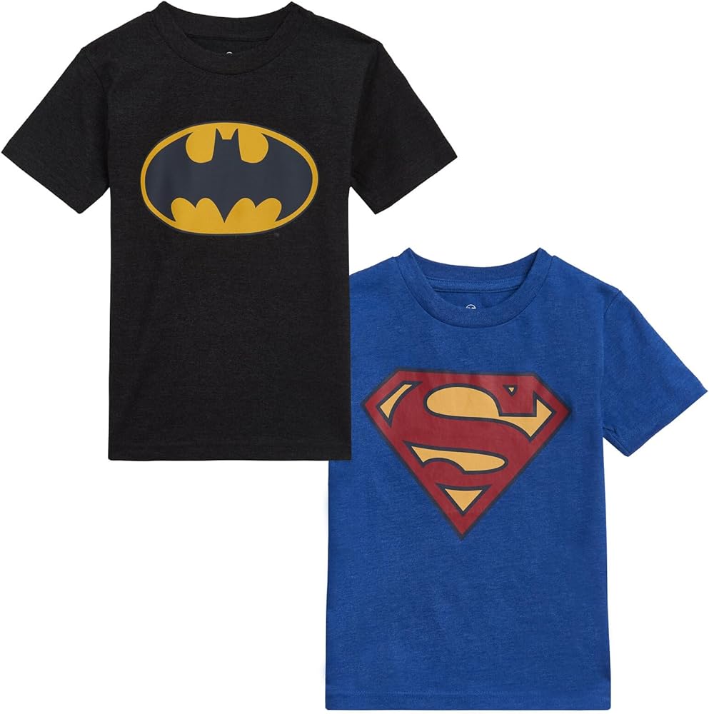 DC Comics Justice League 2 Pack T-Shirts Sensory Friendly Little Kid Sizes (4-7-8)