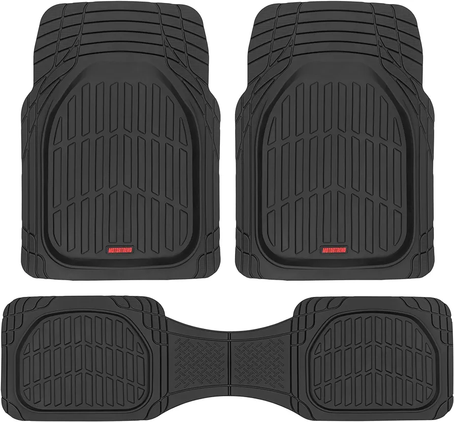 Motor Trend FlexTough Floor Mats for Cars, Deep Dish All-Weather Mats, Waterproof Trim-To Fit Automotive Floor Mats for Cars Trucks SUV, Universal Floor Liner Car Accessories, Black, Full Set