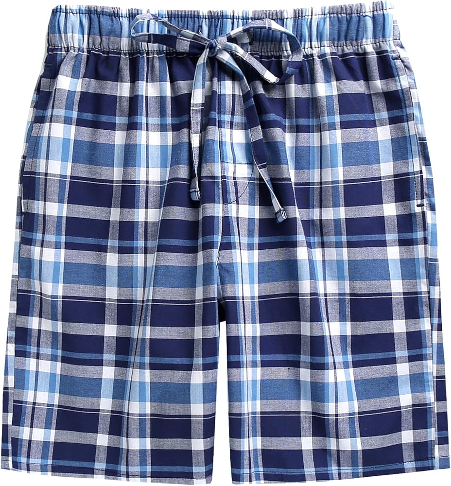 Kids Boys Woven Plaid Check Cotton Soft Lightweight Long Shorts Drawstring Pants with Pocket