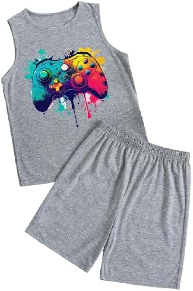 SOLY HUX Boy's 2 Piece Summer Outfit Set Crewneck Graphic Tank Top with Elastic Waist Shorts Matching Set