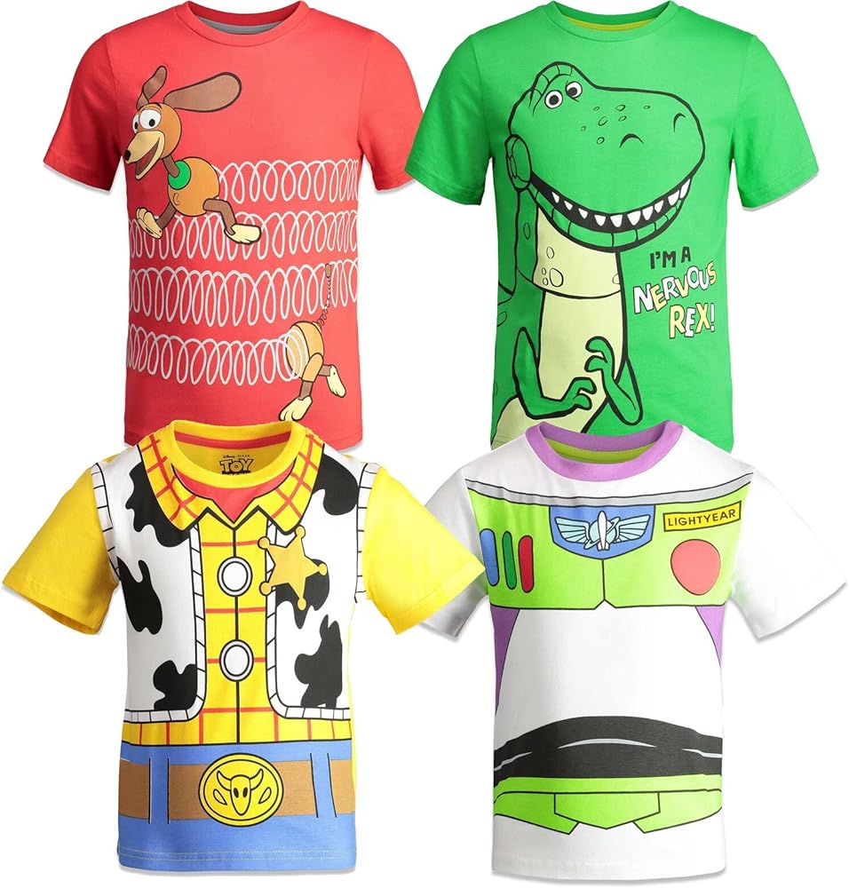 Disney boys Toy Story Rex Slinky Dog Buzz Lightyear Tshirt pack of 4