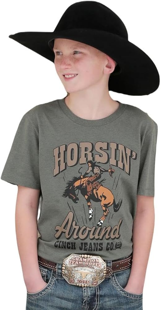 Cinch Boys Short Sleeve Olive Horsin Around T-Shirt