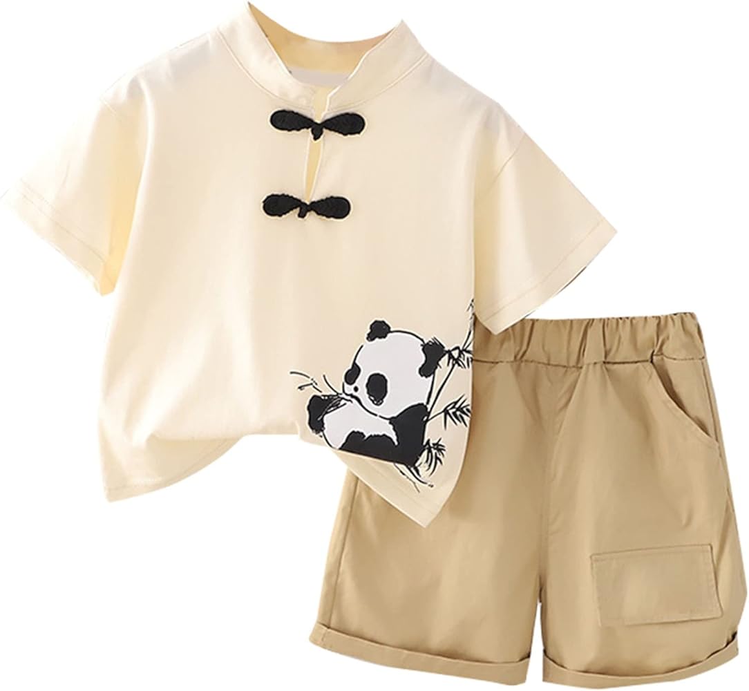 Boy Summer Outfit New Short Sleeved Cartoon Pattern T Shirt Solid Color Shorts Fashion Boy Suit Newborns