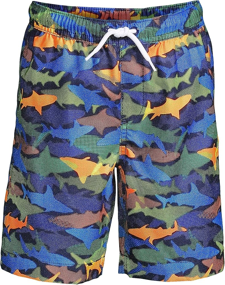 Lands' End B Swim Trunks Navy Multi Sharks Kids Medium