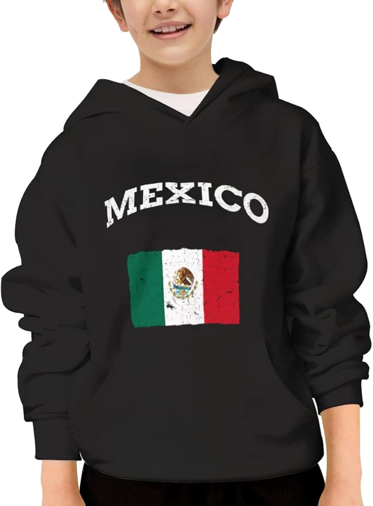 Unisex Youth Hooded Sweatshirt Vintage Mexico Mexican Flag Cute Kids Hoodies Pullover for Teens