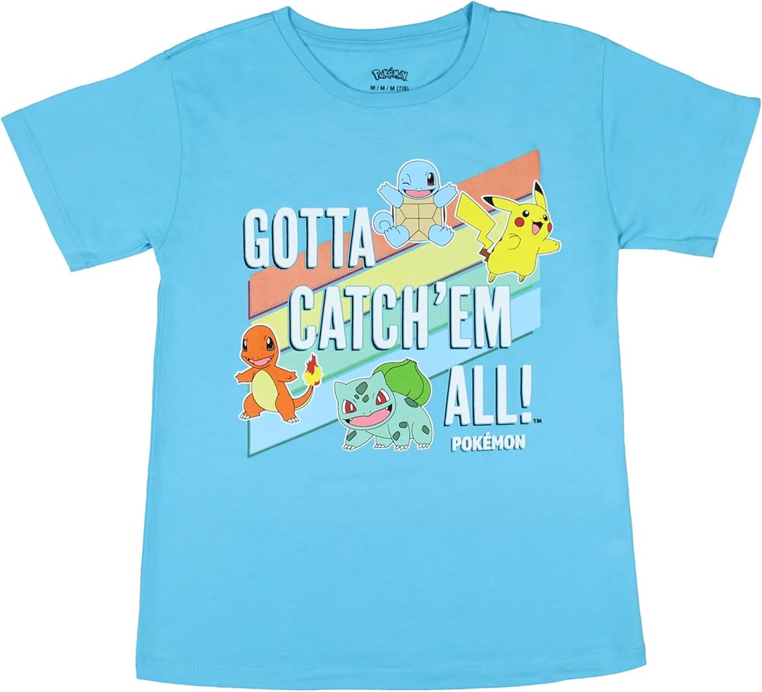 Pokemon Boys' Gotta Catch'em All Squirtle Pikachu Charmander T-Shirt