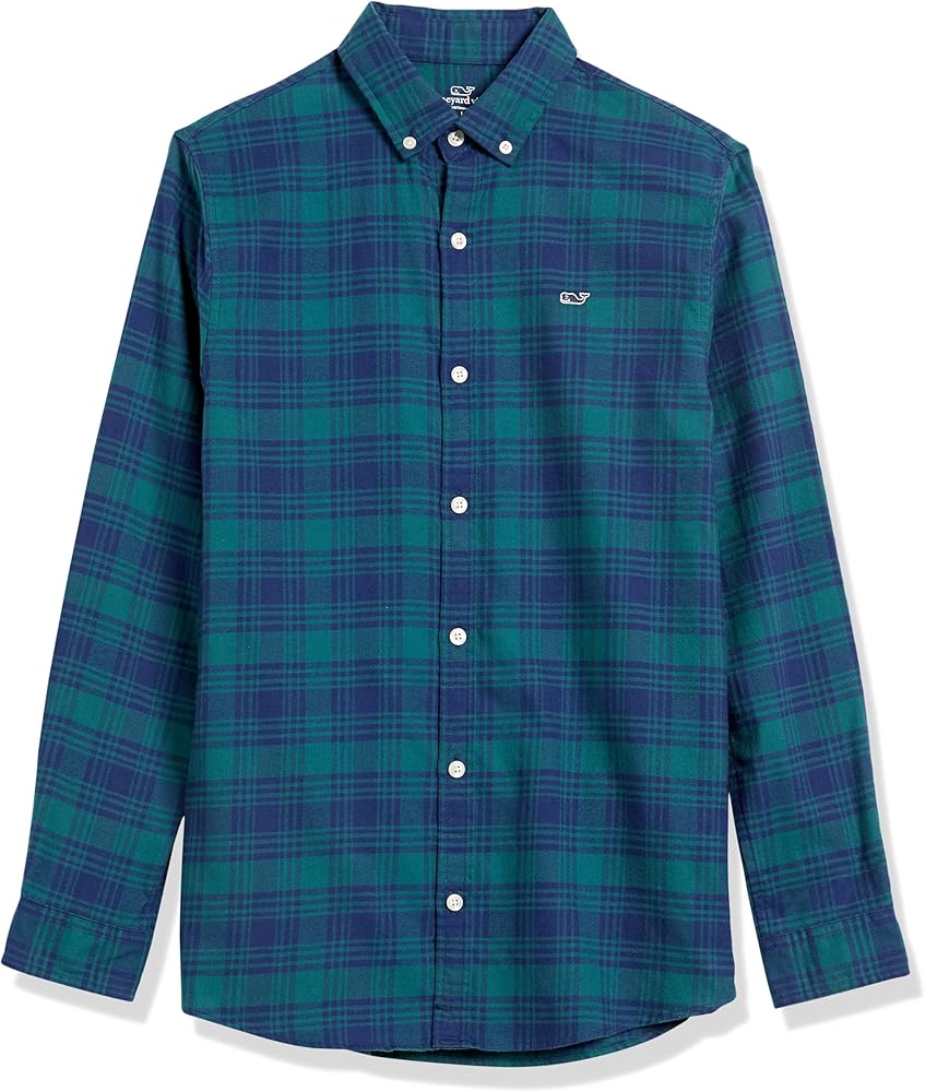 vineyard vines Boys' Long Sleeve Plaid Flannel Whale Shirt