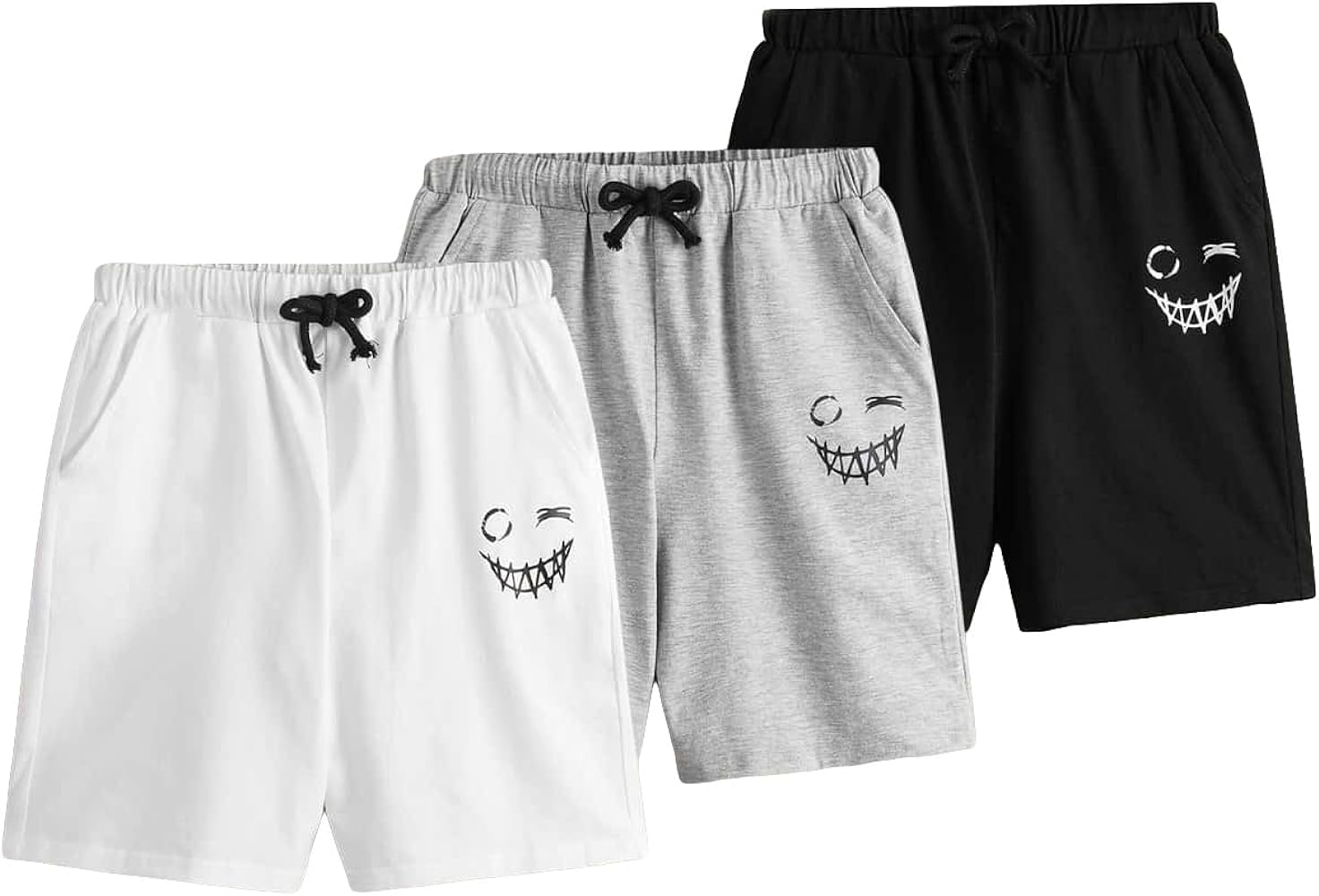 Floerns Boy's 3 Pcs Cartoon Print Drawstring Waist Athletic Running Track Shorts