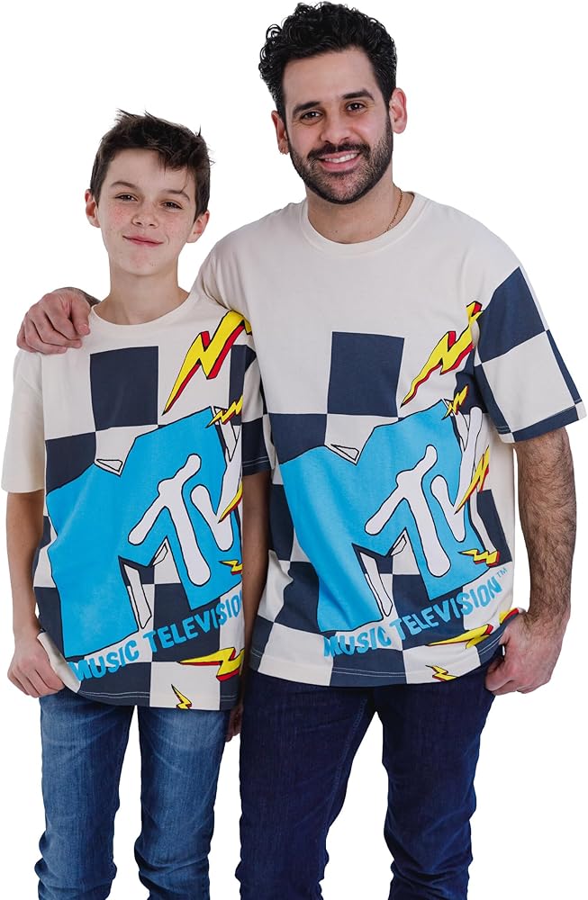 MTV Music Television Big Boys Matching Family T-Shirt Checkered Logo Kids 14-16