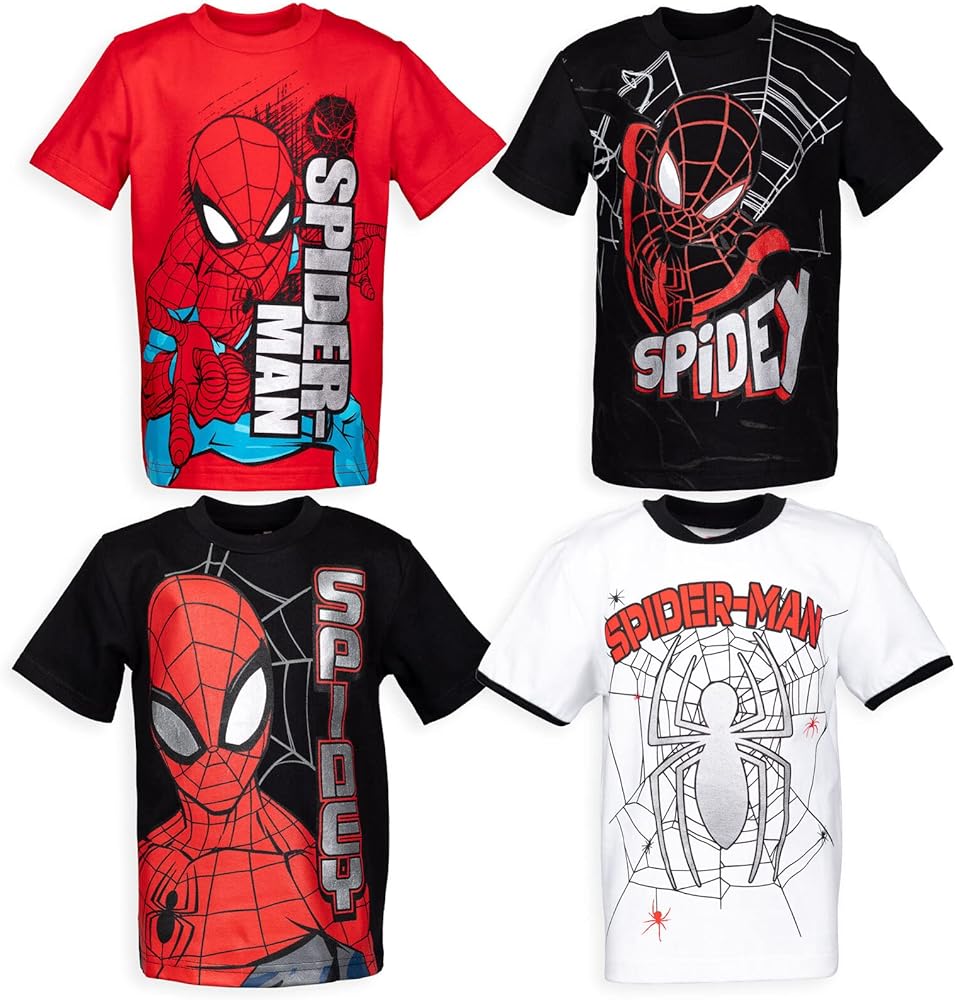 Marvel Spider-Man 4 Pack Pullover T-Shirts Toddler to Big Kid