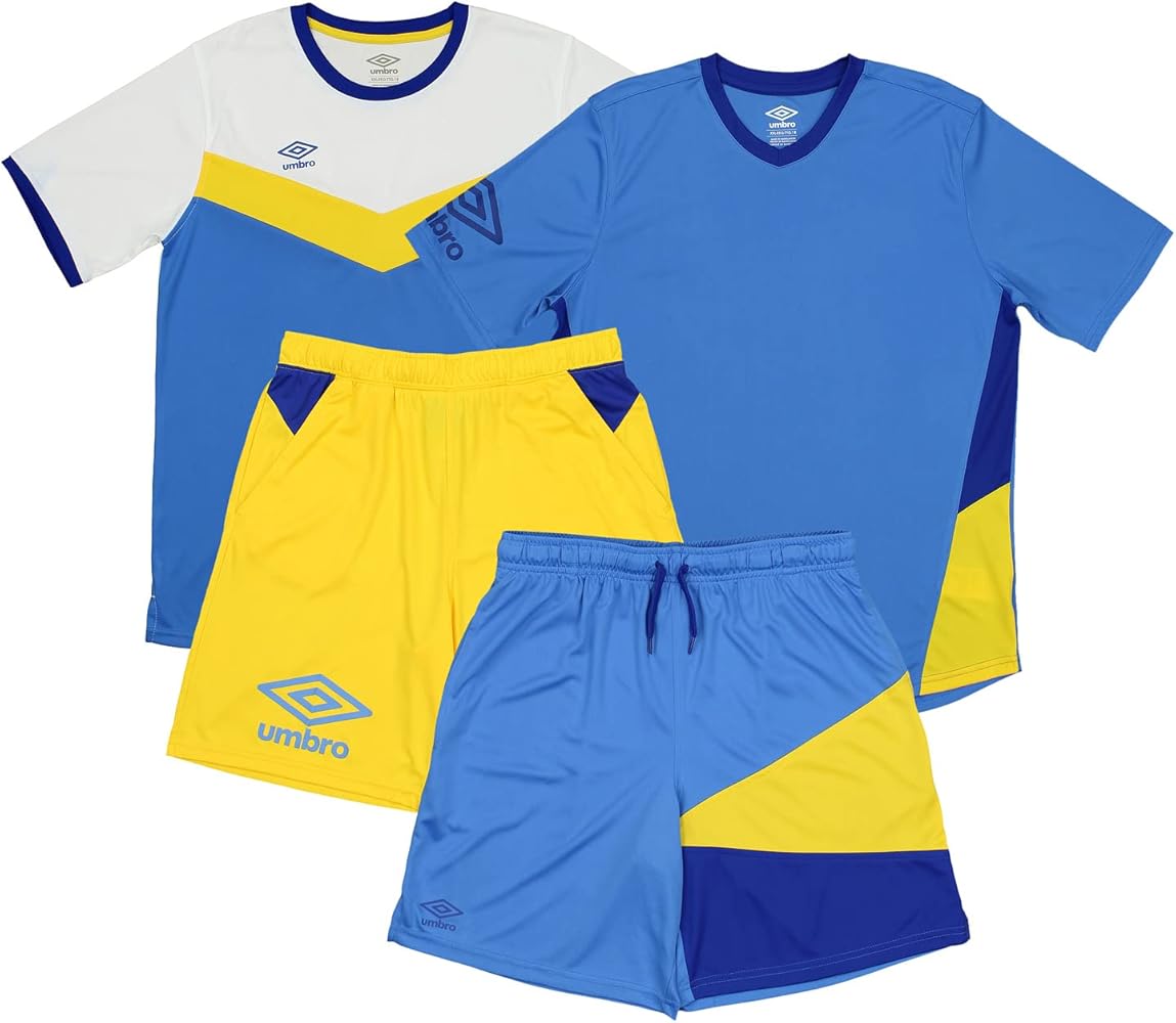 Umbro Boys' Youth Soccer 4-Piece Short Sleeve Tee and Short Set, Color Options