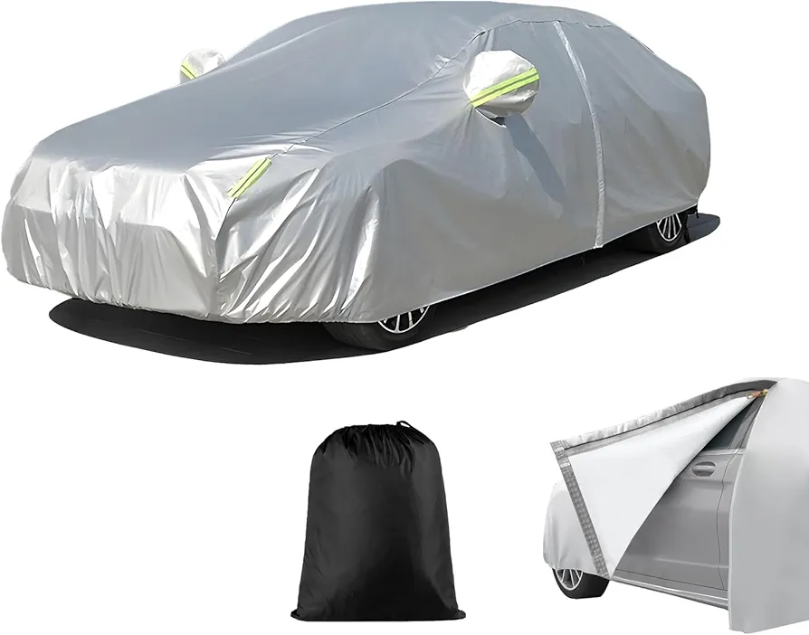 Heavy Duty All Weather Car Cover Universal Fit for Sedan Length 170-177 inches,6 Layers Waterproof Full Exterior Cover with Door Zipper&Cotton&Windproof for Sun UV Snow Rain Dust Hail Wind Protection