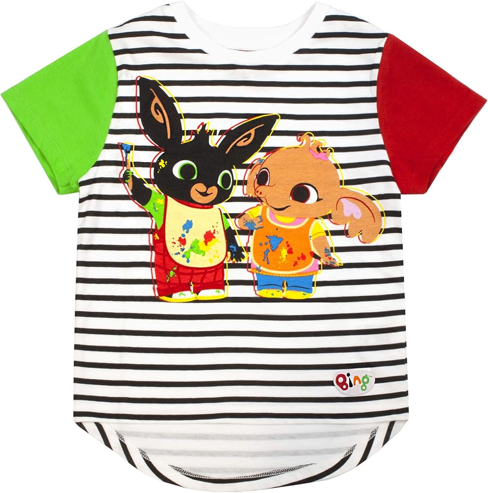 Bing Bunny T-Shirt Sula Striped Black White Kids Girls & Boys Raglan Top