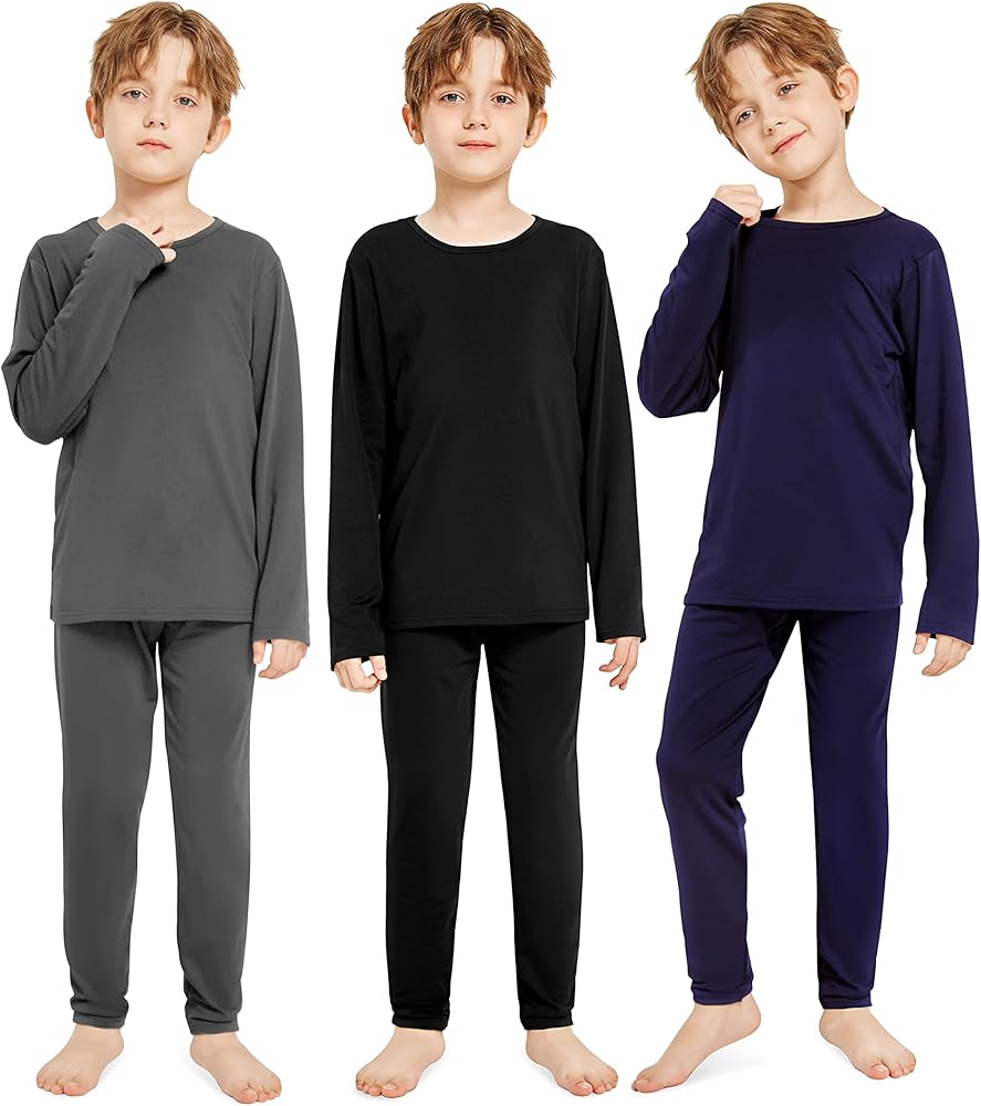 Resinta Boys' Fleece Lined Thermal Underwear Set Winter Kids’ Top & Long Johns Base Layer Shirt & Pants for Boys