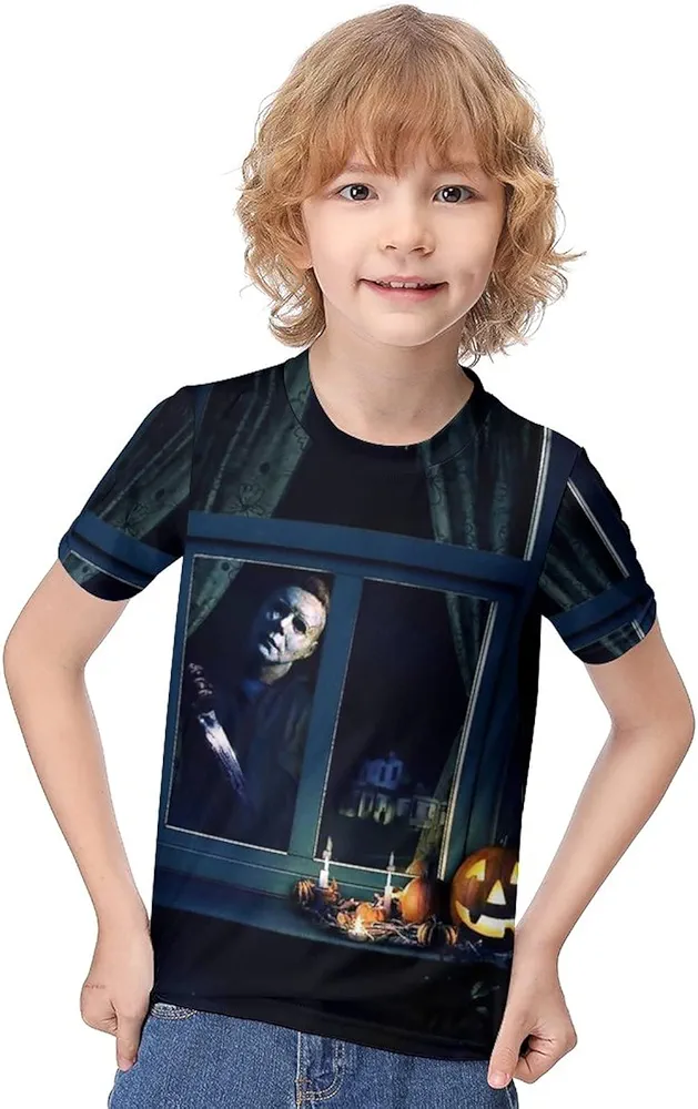 ZHANGXM T-Shirt Summer 3D Print Shirt Halloween Michael Myers Shirt Kids Children T Shirt for Boy Girl Print Shirt Tops 7-9Y?120cm?