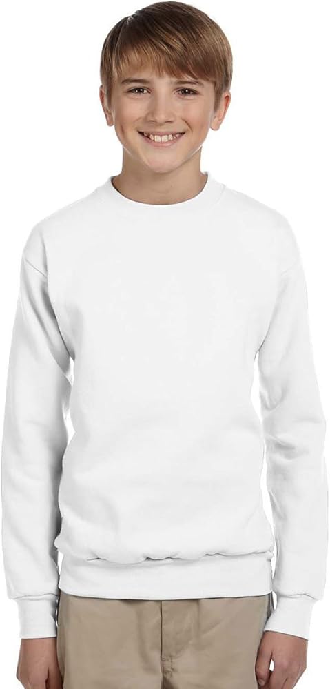 Hanes Boys Cotton Crewneck Fleece Closure Sweatshirt,White,Small