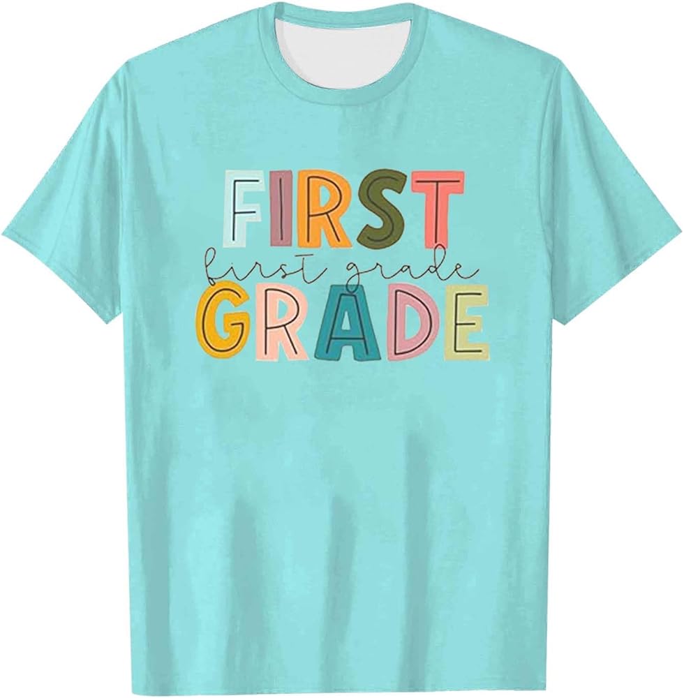 1st Grade Back to School First Day of School Girls T-Shirt Causal Trendy Boys Tshirts Crewneck Short Sleeve Tops