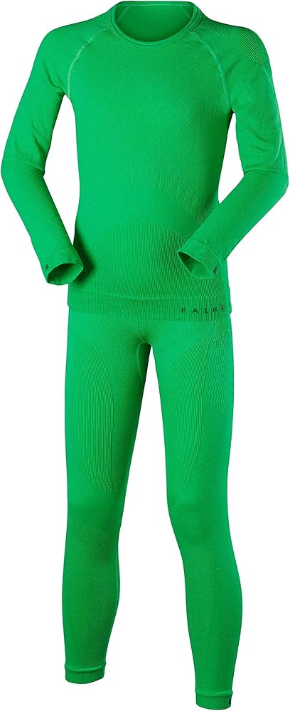 FALKE Unisex Kids Maximum Warm Long Sleeved Top and Tights Base Layer Set, Thermal, Breathable Quick Dry, Nylon, Green (Vivid Green 7231), S, 1 Piece