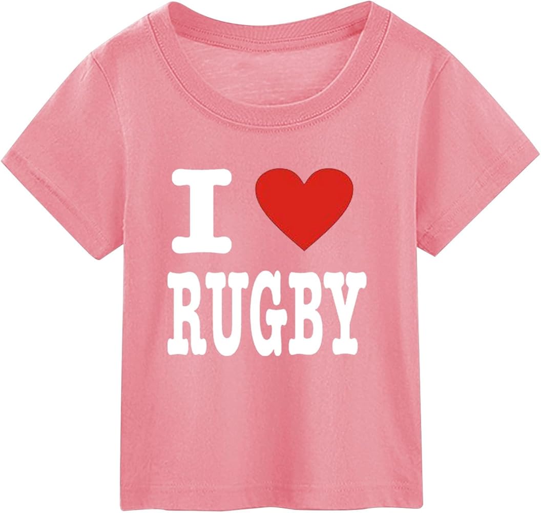 Football Fans Sports Gift Tops Summer Kids Character Football Letter Printing Short Sleeve Out Wear T Shirt Boy Rugby Shirt Tee Toddler Graphic Tees (Pink, 9-10 Years)