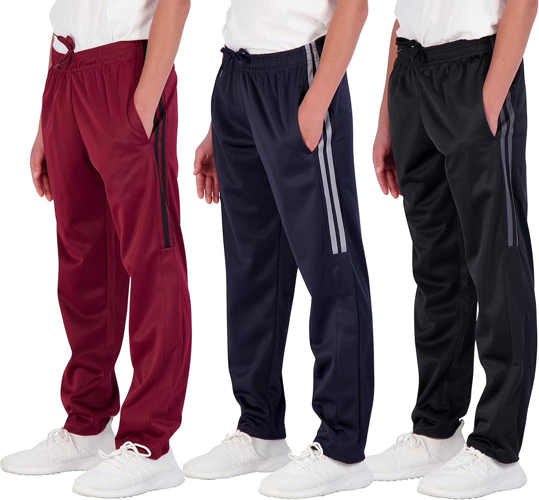 Real Essentials 3 Pack: Boys' Tricot Open Bottom Fleece-Lined Sweatpants with Pockets