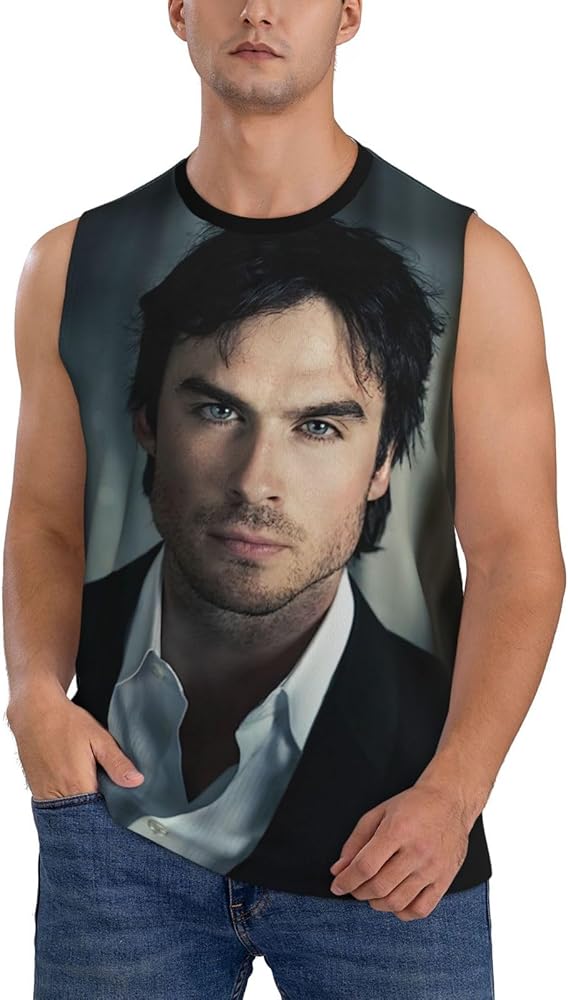 Ian Somerhalder Tank Top Man's Summer Casual Novelty Polyester Sleeveless Tee Shirts for Men