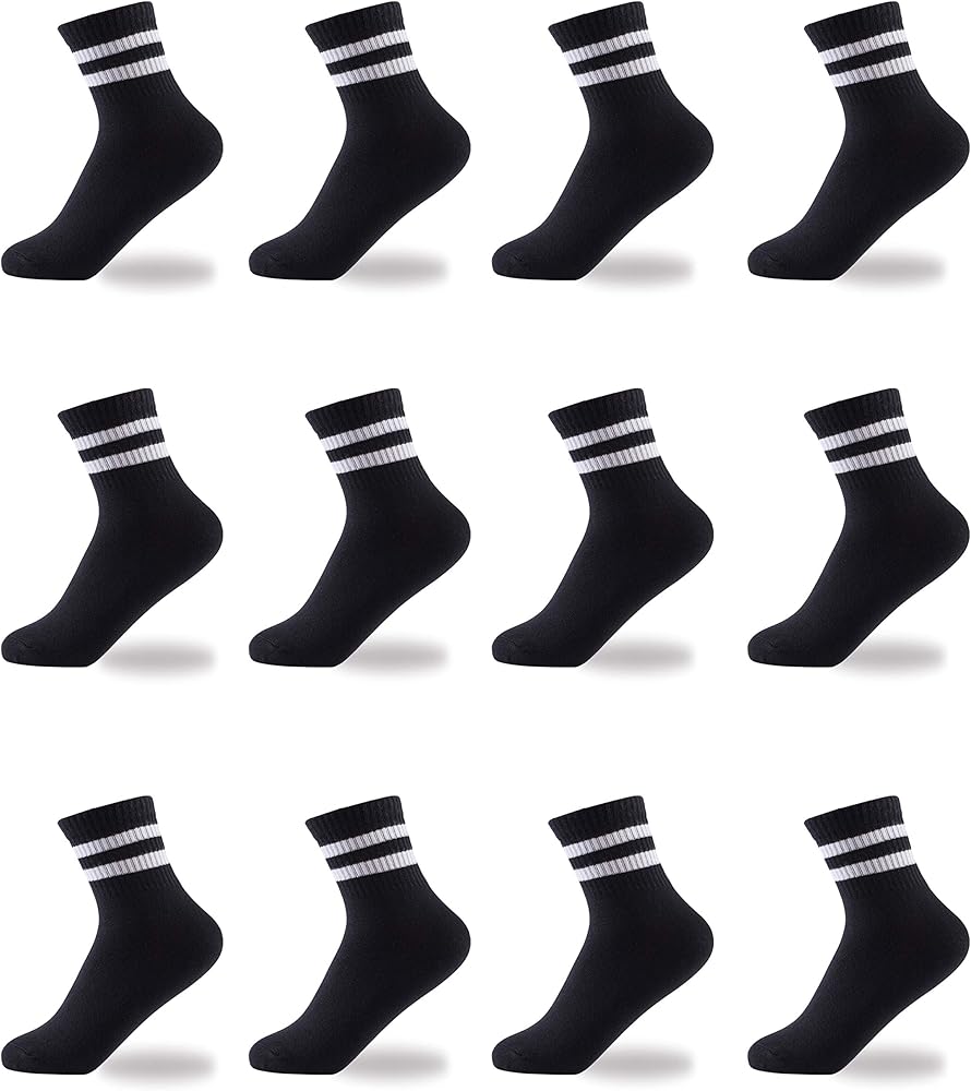 Oohmy Boys Socks 12-Pack Cotton Athletic Ankle Socks for Boys and Girls Kids Toddler Socks(black, XL（13-15 years up）)…