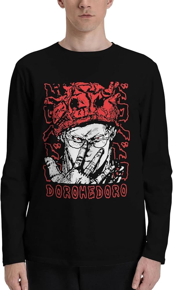 Anime Dorohedoro T Shirt Mens Summer Round Neck Shirts Casual Long Sleeve Tee Black