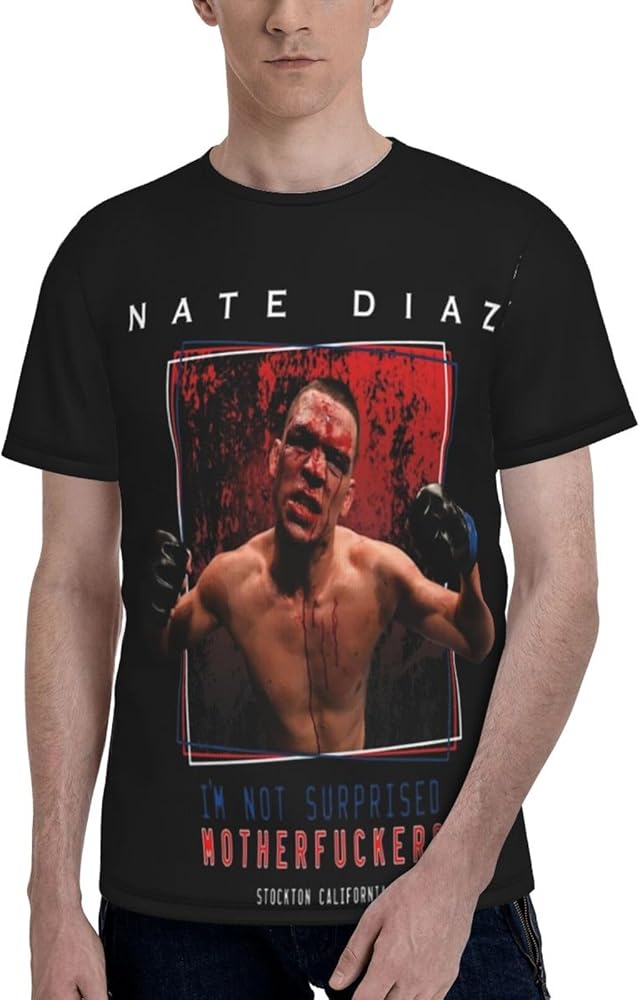 Nate Diaz T Shirt Men's Summer Comfortable Fit Soft Short Sleeve Crew Neck Basic Tee Tops