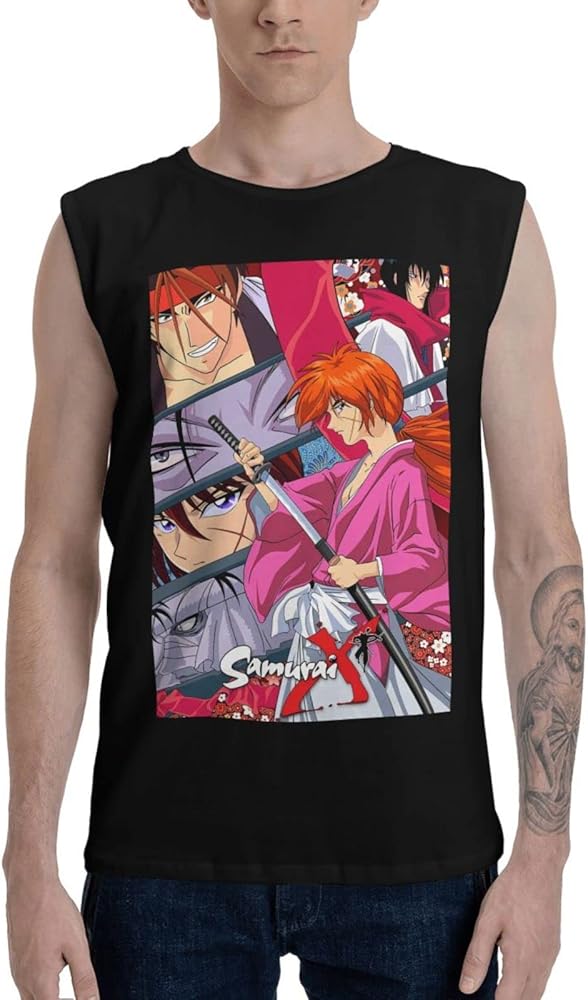 Anime Rurouni Kenshin Tank Top Mens Summer Sleeveless Tee Casual Running Workout Sport Vest