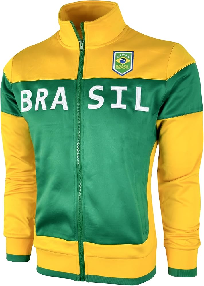 Just 4 Kicks Boy's Brasil Track Jacket, Youth Sizes Brazil Full Zip Sweater Jacket With Zipper Pockets