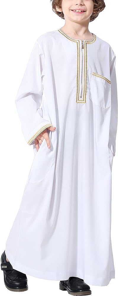 Islamic Boys Jubba Thobe, Saudi Arabia Islamic Clothing, Fashion Boy’s Muslim Long Sleeves Kids Robe