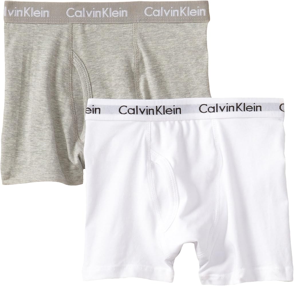 Calvin Klein Little Boys' Assorted 2 Pack Boxer Briefs, Gray/White, Small/6-7