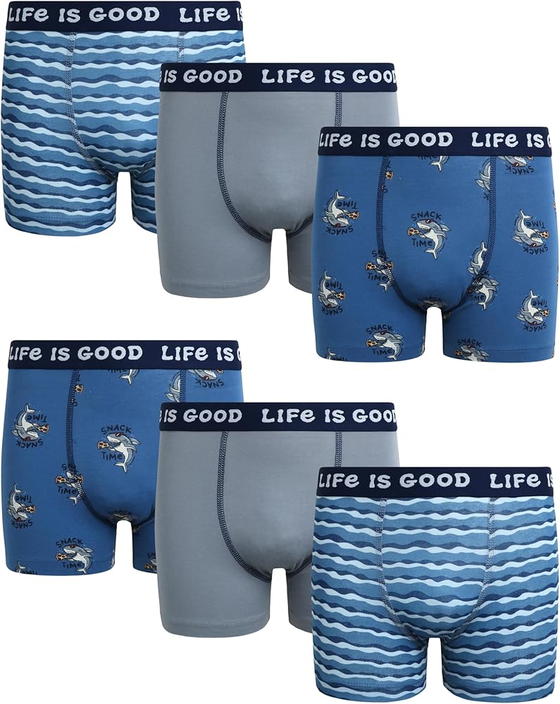 Life is Good Boys' Boxer Briefs - 6 Pack Casual Stretch Comfort Boys Boxers - Kids Boxer Briefs Underwear for Boys (6-18)