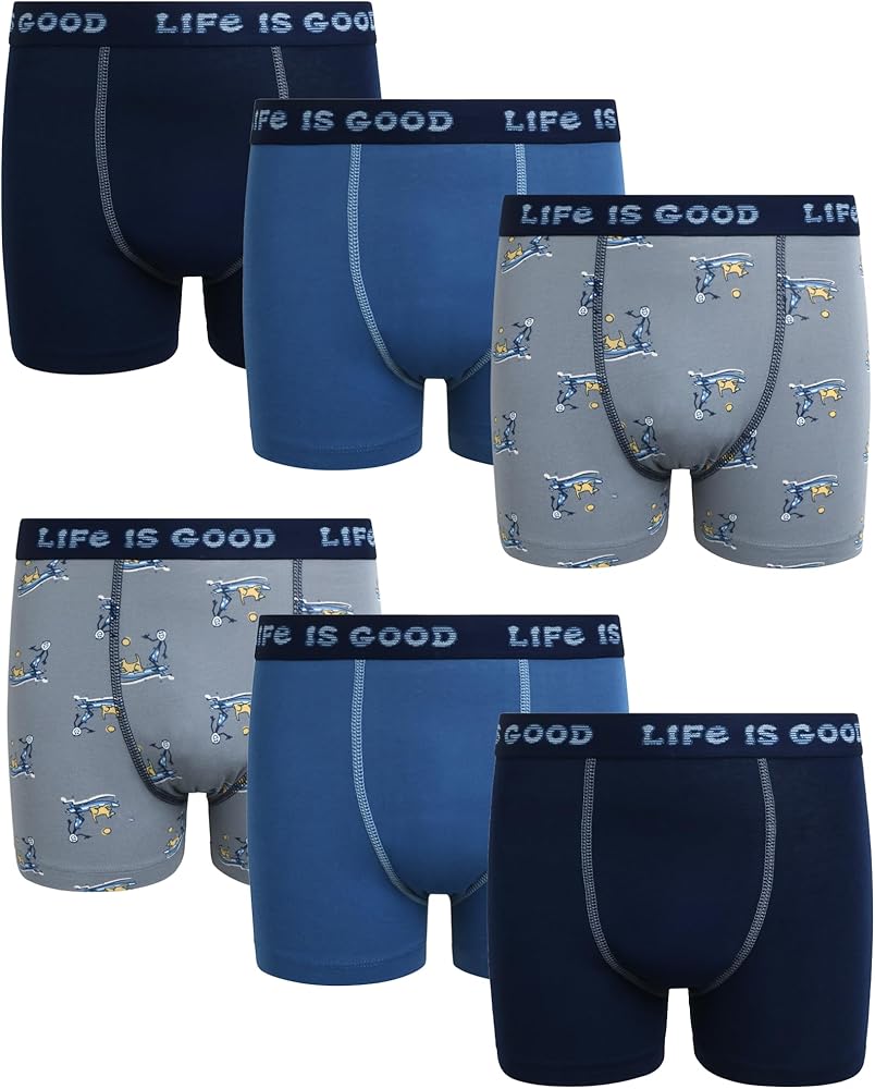 Life is Good Boys' Boxer Briefs - 6 Pack Casual Stretch Comfort Boys Boxers - Kids Boxer Briefs Underwear for Boys (6-18)