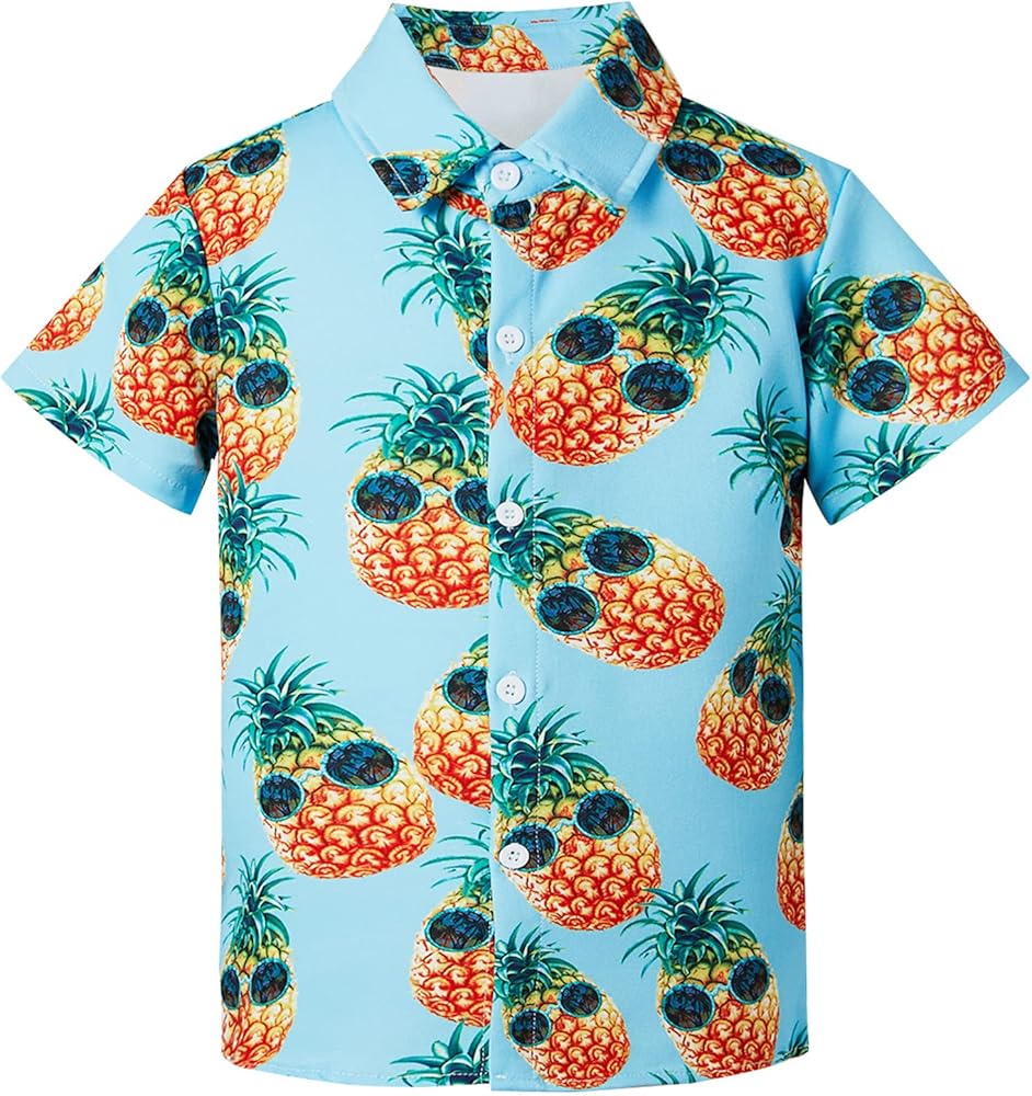 RAISEVERN Boys Hawaiian Shirt Button Down Short Sleeve Cute Summer Beach Shirt for Toddler Luau Holiday (2-10T)