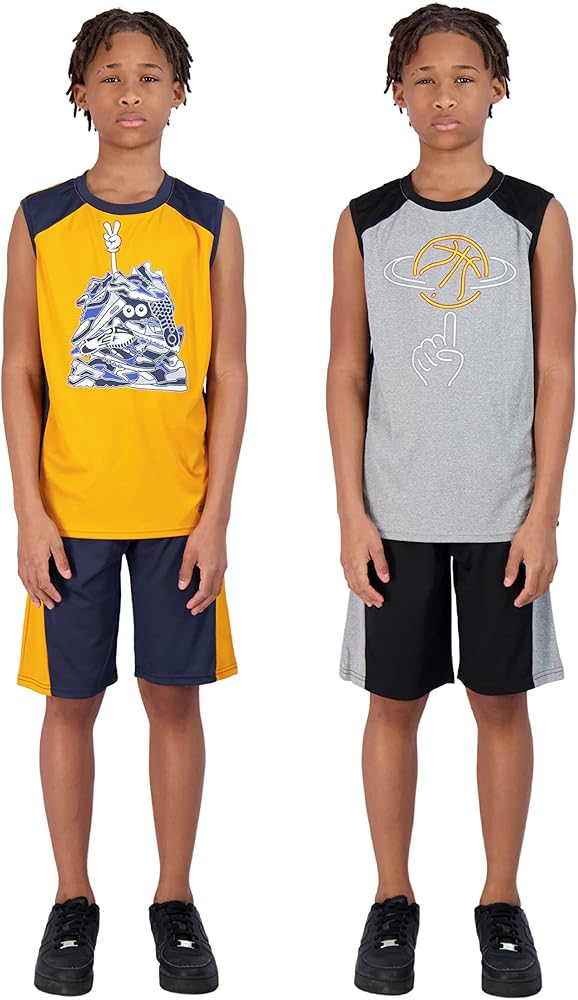 Hind 4-Piece Boys Basketball Shorts and Muscle Athletic Shirt Tank Top Jersey