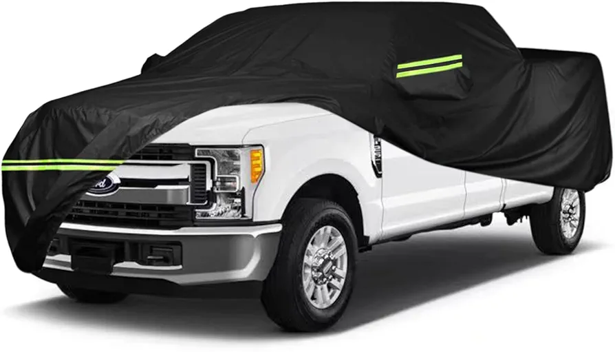 Waterproof Car Cover for Fo-rd F250 F350 Raptor Pickup Truck Super Crew Cab 5FT-8FT Long Bed Truck Cover, All Weather 210T Windproof Car Covers with Door Zipper for Sun Rain Snow UV Protection