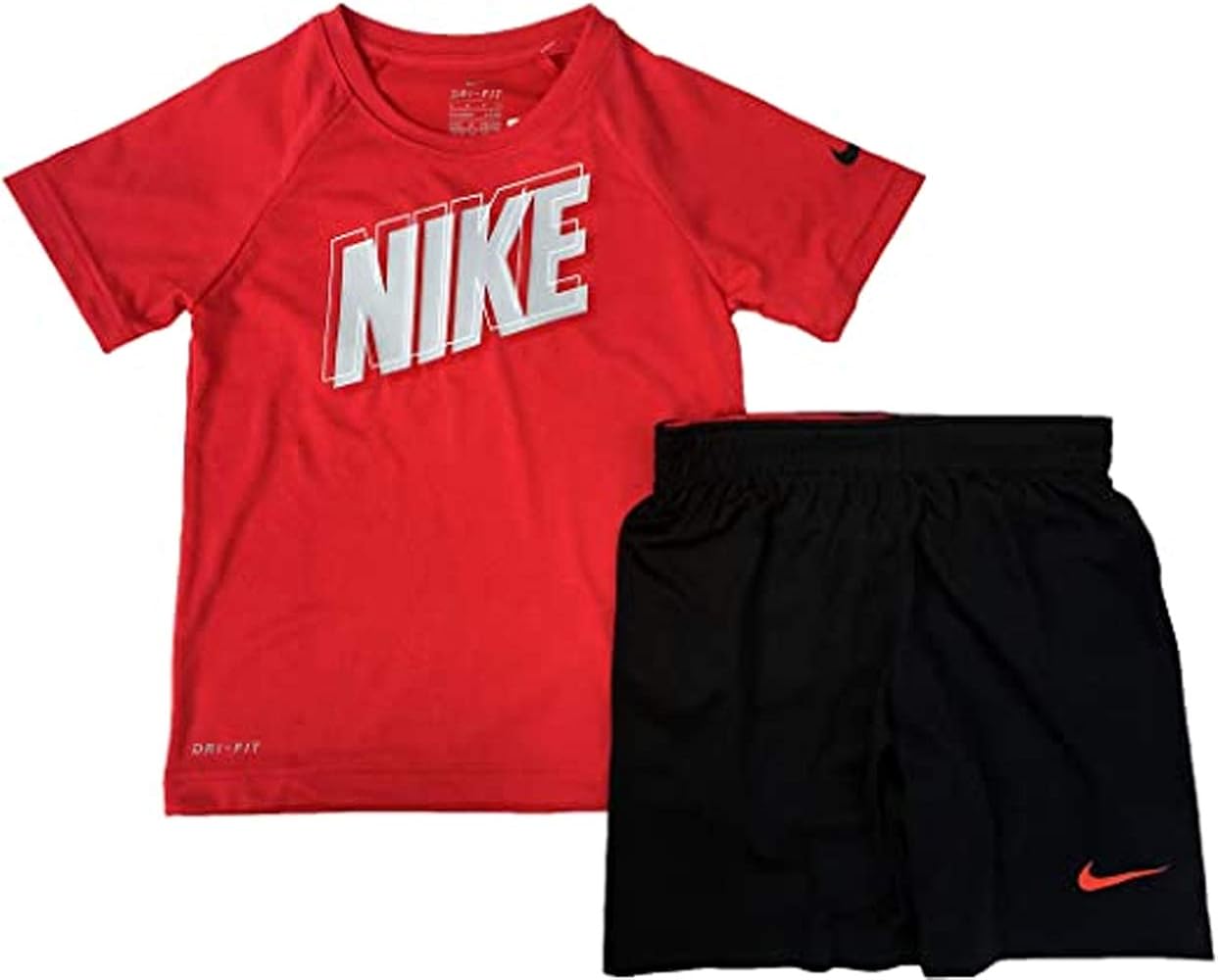 Nike Boy`s Dri-Fit T-Shirt & Shorts 2 Piece Set (Habanero Red(86E908-R6P)/Black, 7)