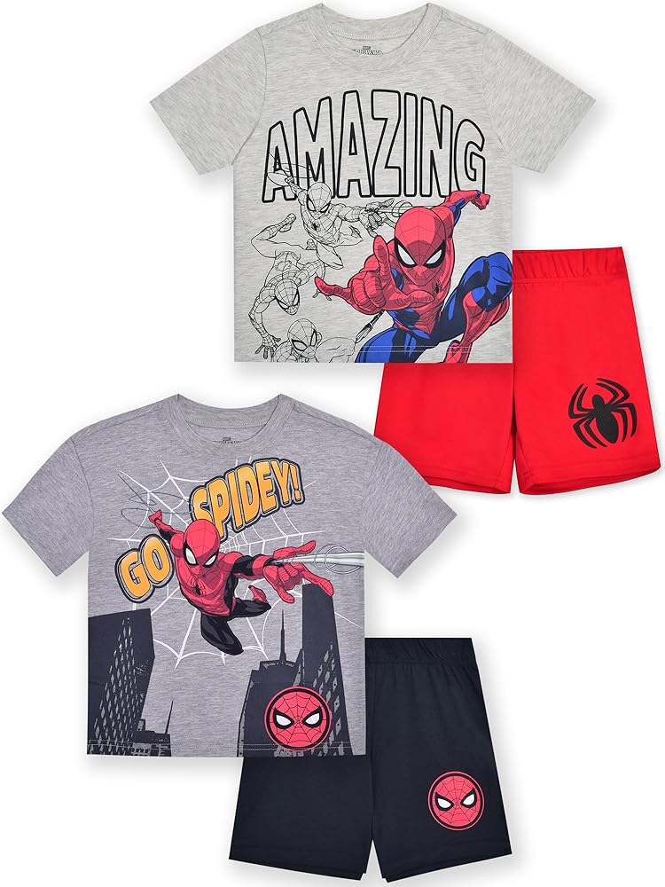 Marvel Spider-Man Boys 4 Piece Mix and Match T-shirts and Shorts Set for Toddlers